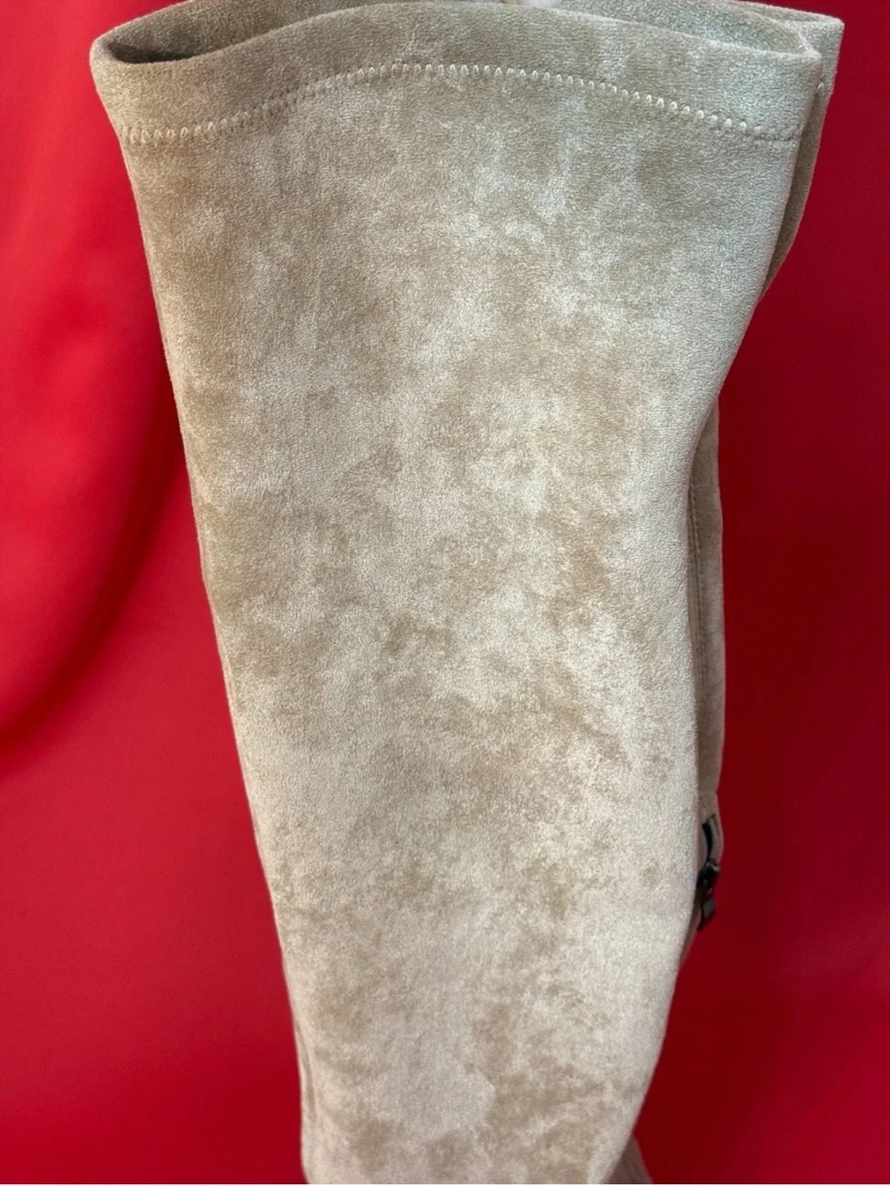US 9 Sz 41 Boots Over Knee As Suede 2”Block Heel Almond Toe Shaft 23” Beige